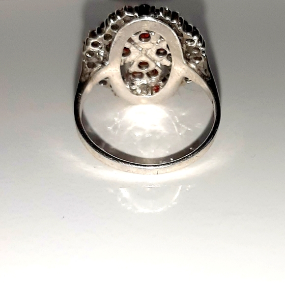 Victorian .925 SS Cut Bohemian Garnet Ring Size 7.75 Missing One Stone - Picture 5 of 8